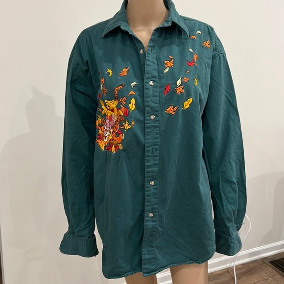 Disney Other - Vintage Disney Shirt Adult Large Green Winnie The Pooh Button Up